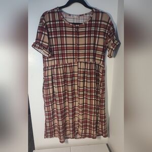 Tea n Rose Red and Tan Plaid Midi Dress #715